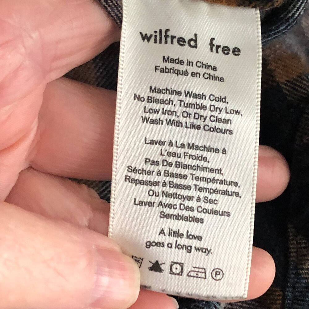 Aritiza Wilfred Free Black Gray Rust Plaid Flannel Button Shirt Women's size M - Picture 9 of 10